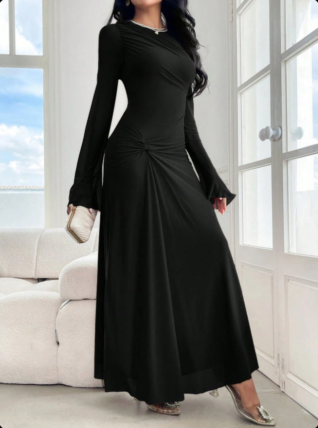 New Trumpet Sleeve Slim-fit Elegant High-elasticity Fashionable Dress