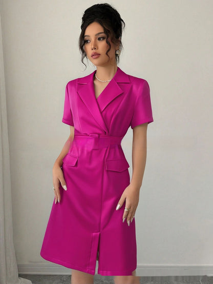 Summer Solid Color Elegant Short Sleeve Shirt Dress