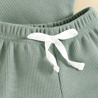 Rainbow Waffle Four-color Side Button Short Sleeve Baby Bodysuit Shorts Suit