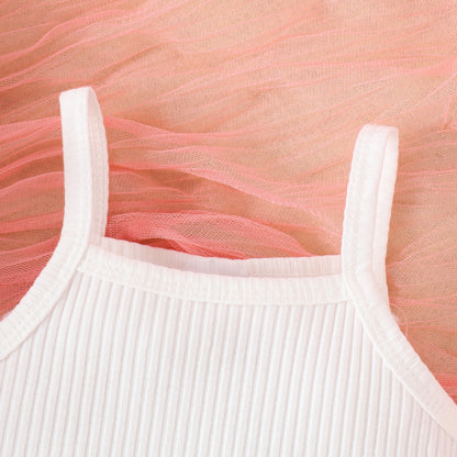 Girls' Fashion Solid Color Suspender Top Triangle Bottom-covering Shorts Two-piece Set