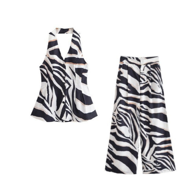 Zebra Pattern Blended Vest Casual Pants