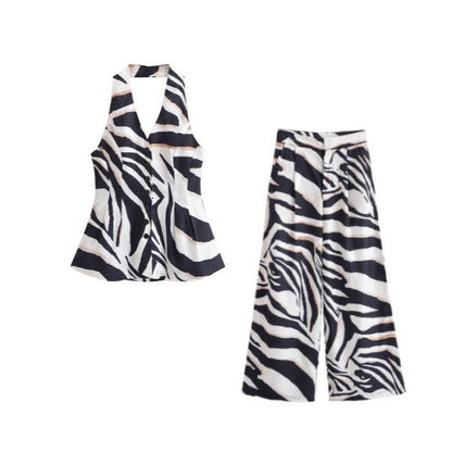Zebra Pattern Blended Vest Casual Pants