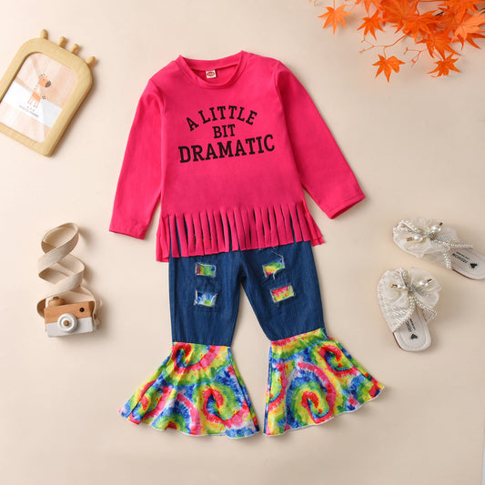 Girls' Sweater Fake Ripped Tie-dyed Denim