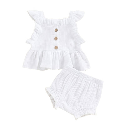 Girls Summer Suspender Shorts Suit