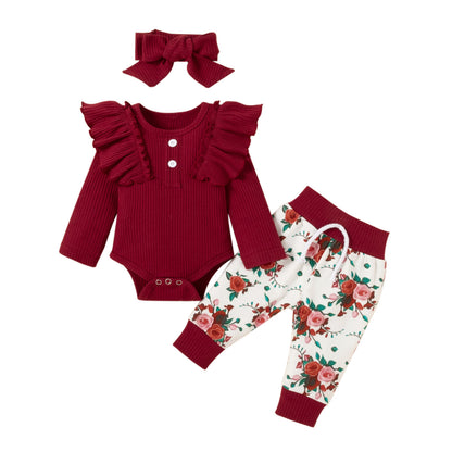 Girls' Fashion Tight Romper With Printed Trousers