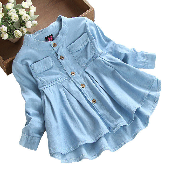 Girls' Long Sleeve Stand Collar Shirt Baby Skirt