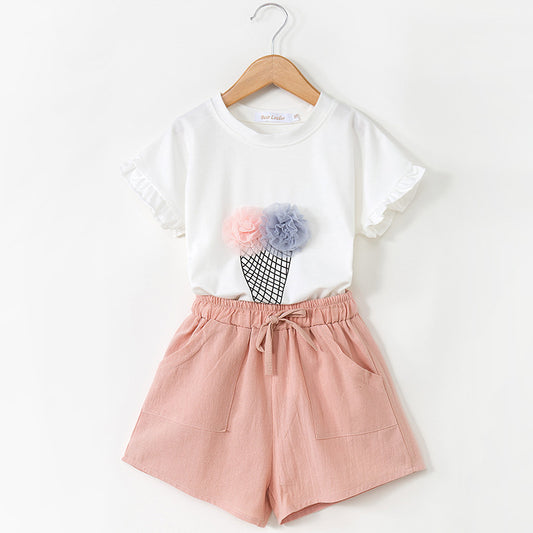 Ice Cream Printed t-Shirt + Shorts Girls Suit Pants