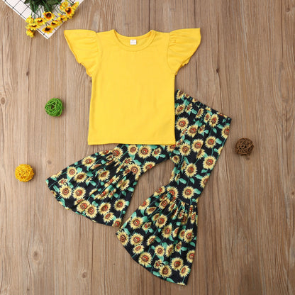 Two-piece chrysanthemum bell bottom pants