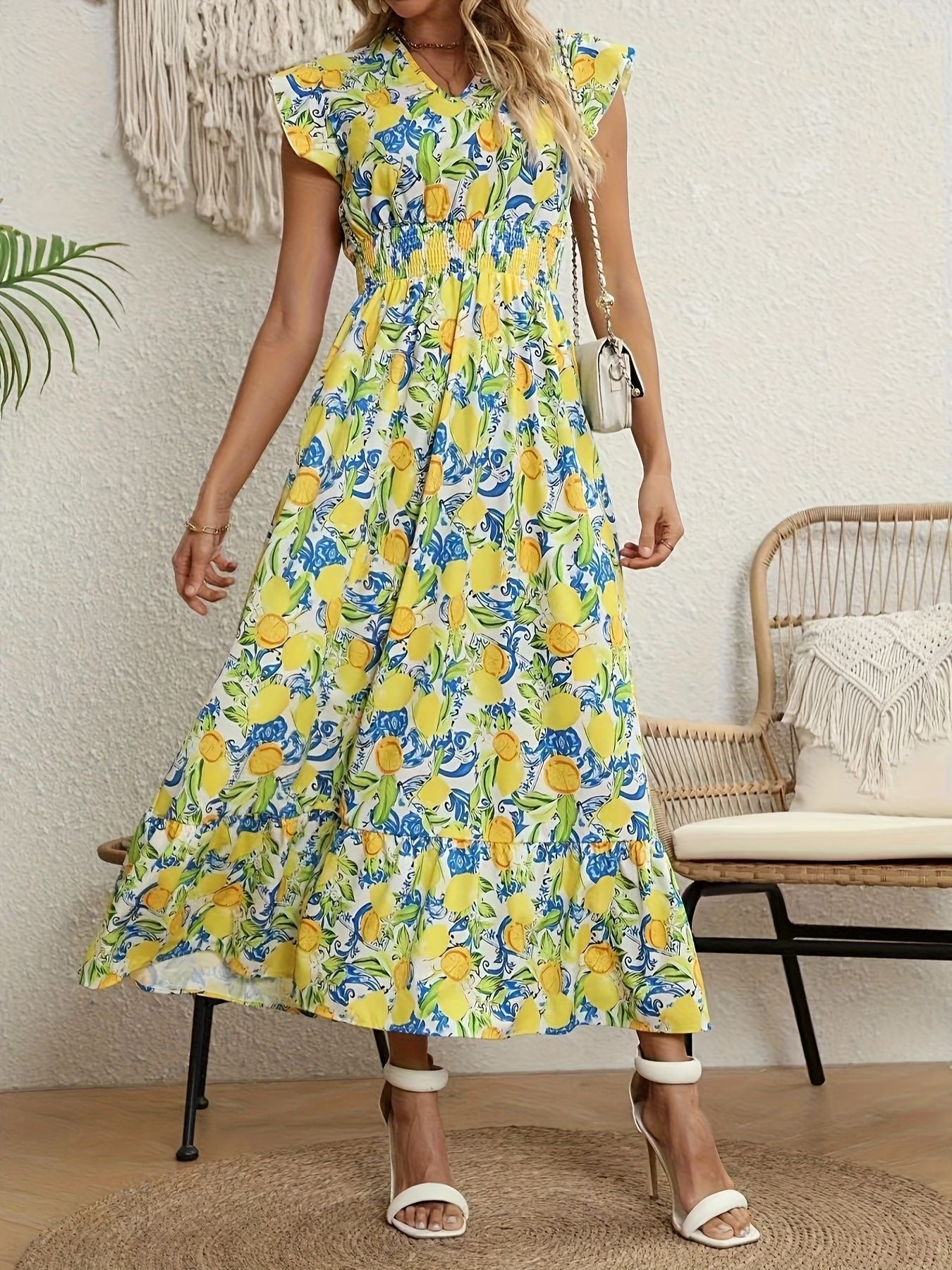 Elegant Style Polyester A-line V-neck A-line Dress