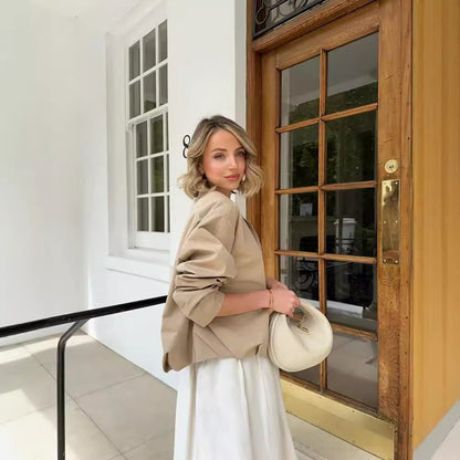 Zipped Round Neck Cargo Pocket Baggy Coat Women