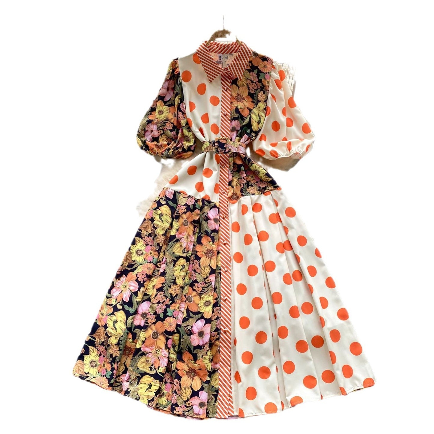 Women's Vintage Court Printed Lantern Sleeve Dress