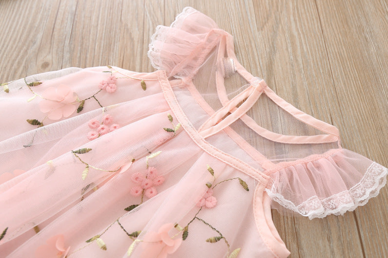 Children's Embroidered Floral Lace Mesh Dress