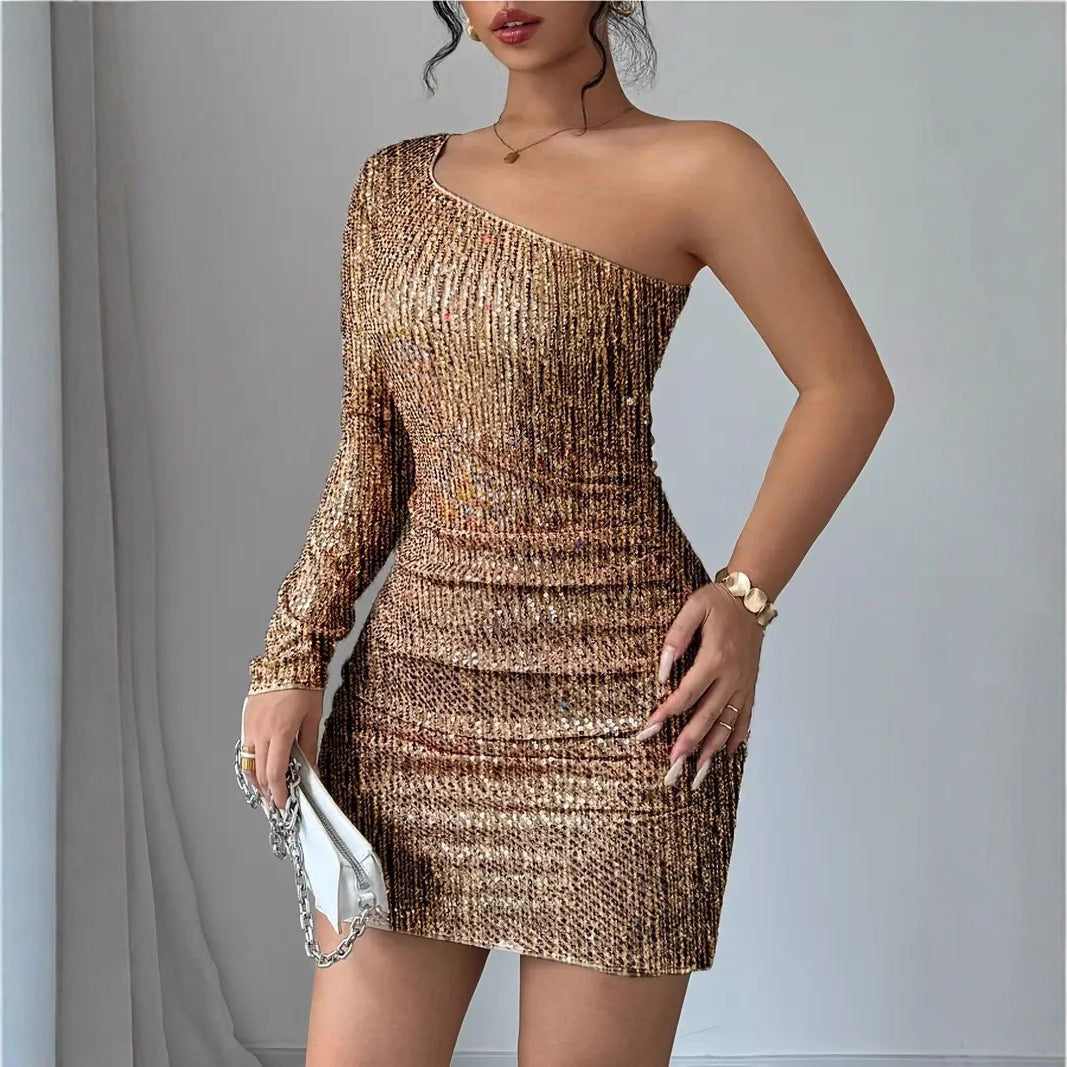 Crossbody Long Sleeve Narrow Sexy Dress