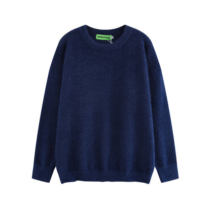 American Retro Simple Solid Color Crew Neck Pullover Sweater Men And Women