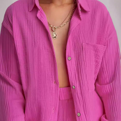 Loose Elastic Wrinkle Long Sleeve Shirt Wide Leg Pants Casual Suit