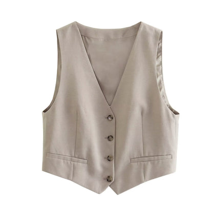 Women's Waistcoat Vest Linen Blended Casual Shorts Suit Women
