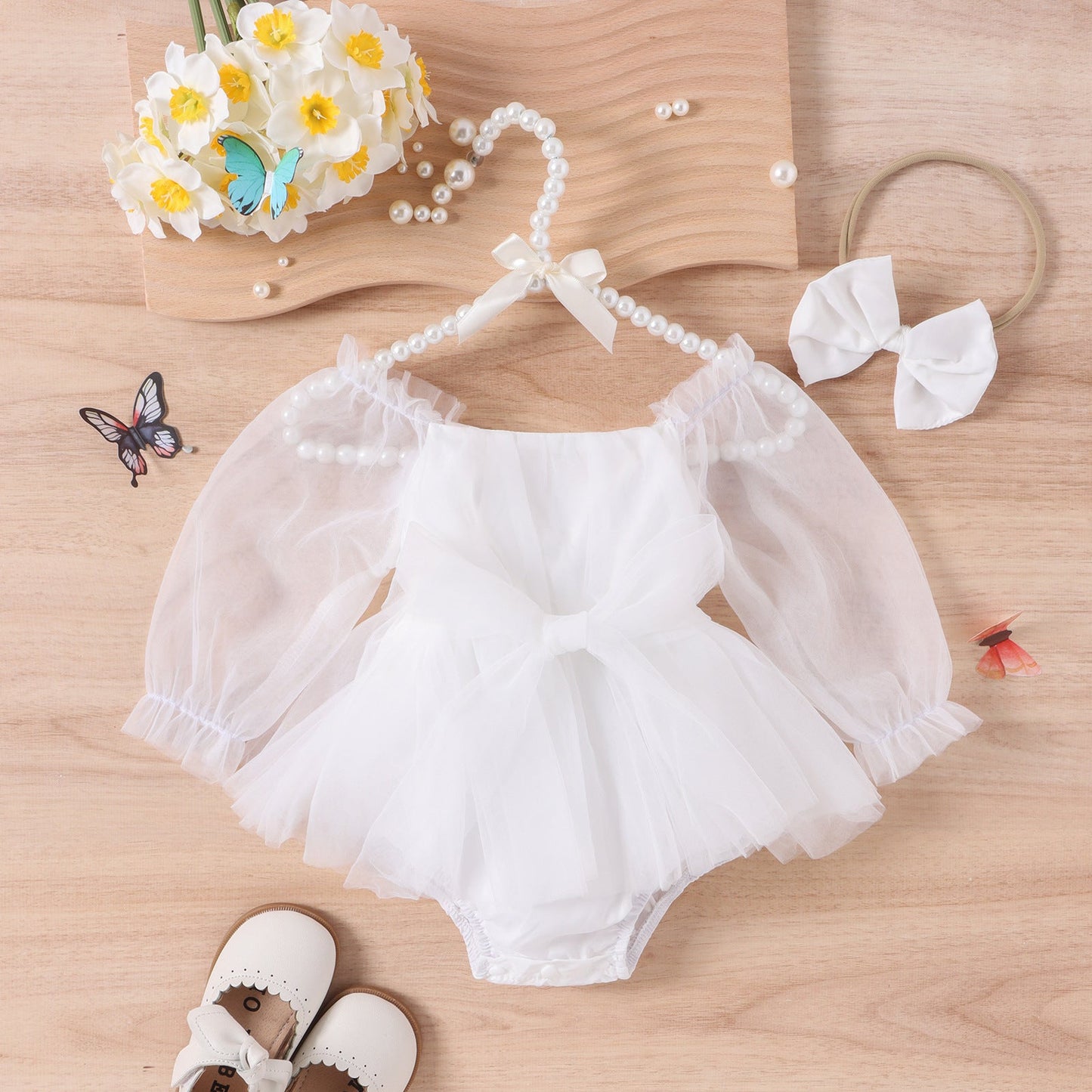 Baby Jumpsuit Long Sleeve Bowknot Skirt