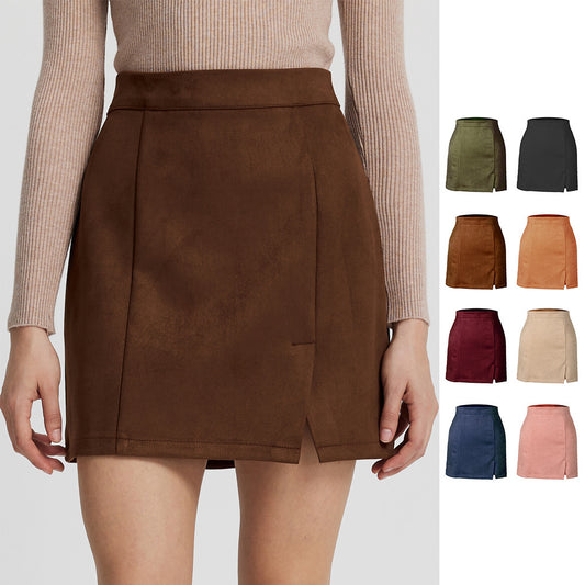Autumn And Winter Suede A- Line Korean Style High Waist Fashion Sexy Skirt