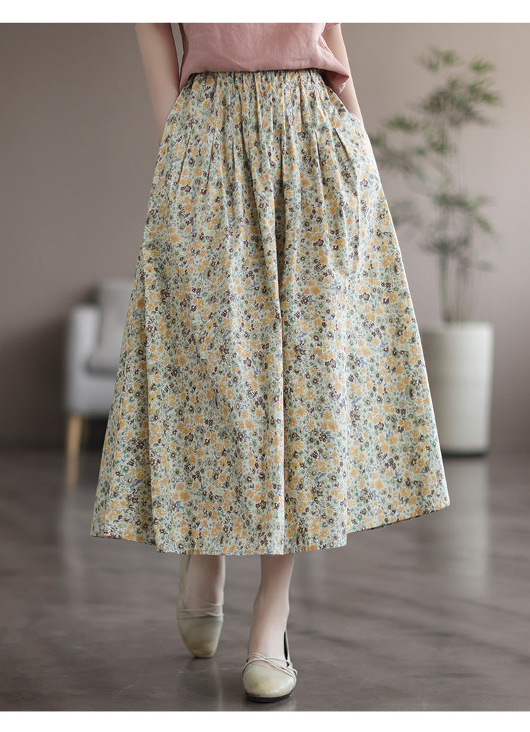 Artistic Floral Washed Cotton Sweet Neighbor's Beautiful Printed Skirt