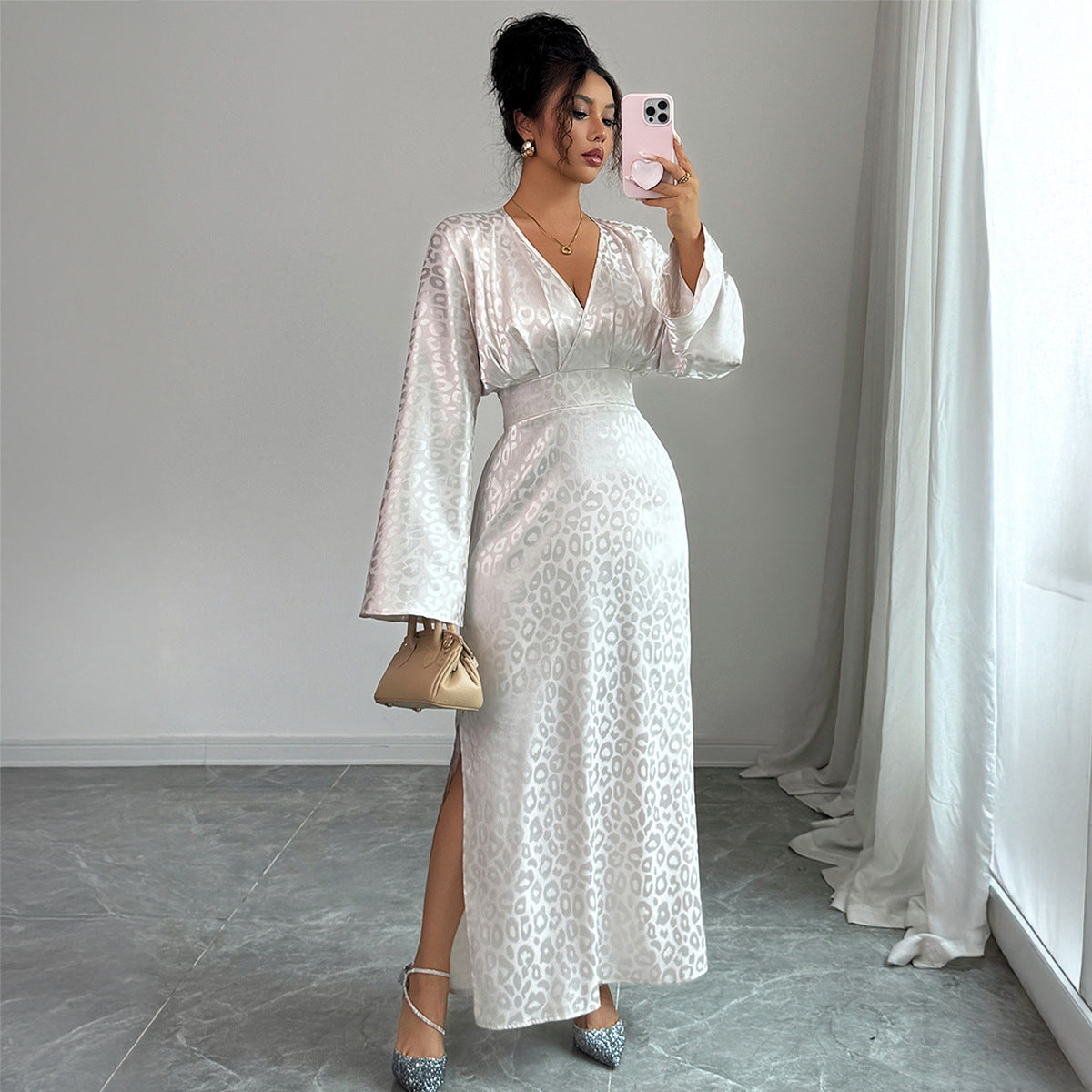 Women's Long-sleeved Deep V Dress Autumn And Winter Elegant