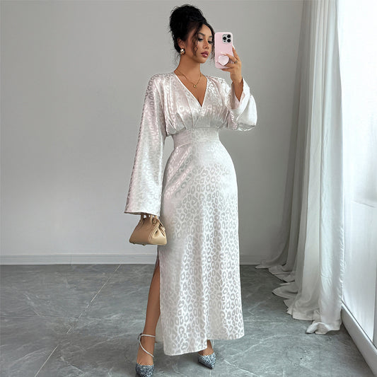 Women's Long-sleeved Deep V Dress Autumn And Winter Elegant