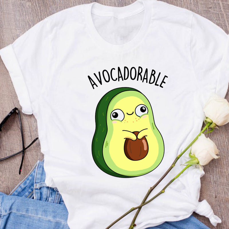 Avocado Creative Fashion Printing Men's And Women's Short-sleeved T-shirt Summer Loose