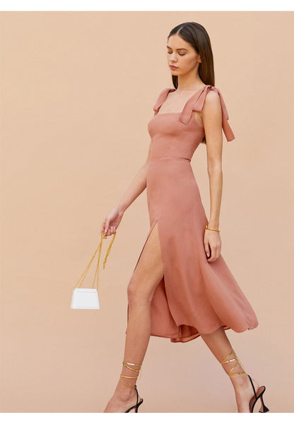 Dress Gentle Bow Bandage Waist-tight Split Suspender Skirt