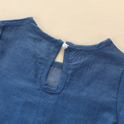 Girls Flare Sleeve Top Printed Trousers Blue