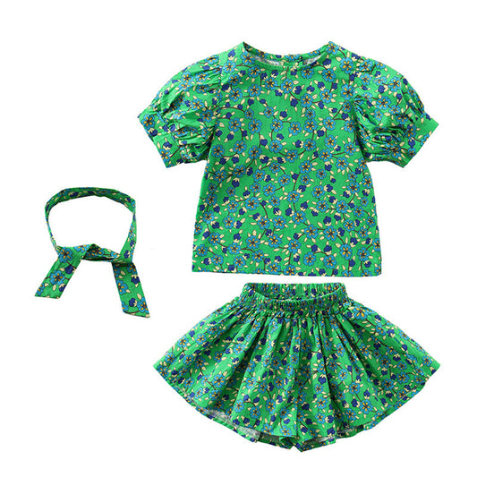 Short-sleeved Floral Bottoming Shirt Korean Style Loose Shorts Two-piece Set