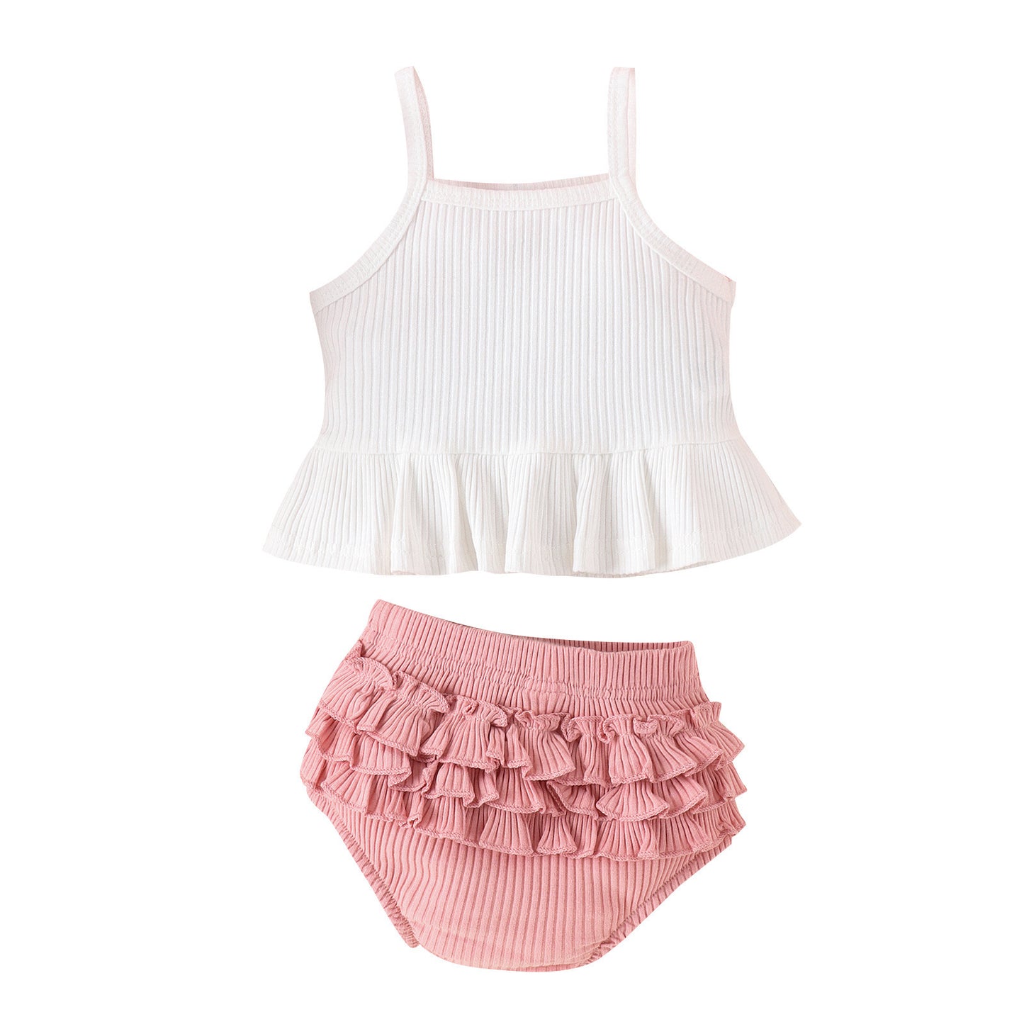 Girls' Fashion Solid Color Suspender Top Triangle Bottom-covering Shorts Two-piece Set