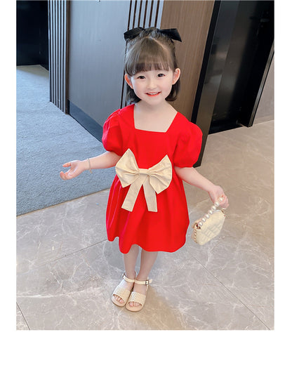 Princess Dress Red Children's Western Style Baby Girl Bow Skirt