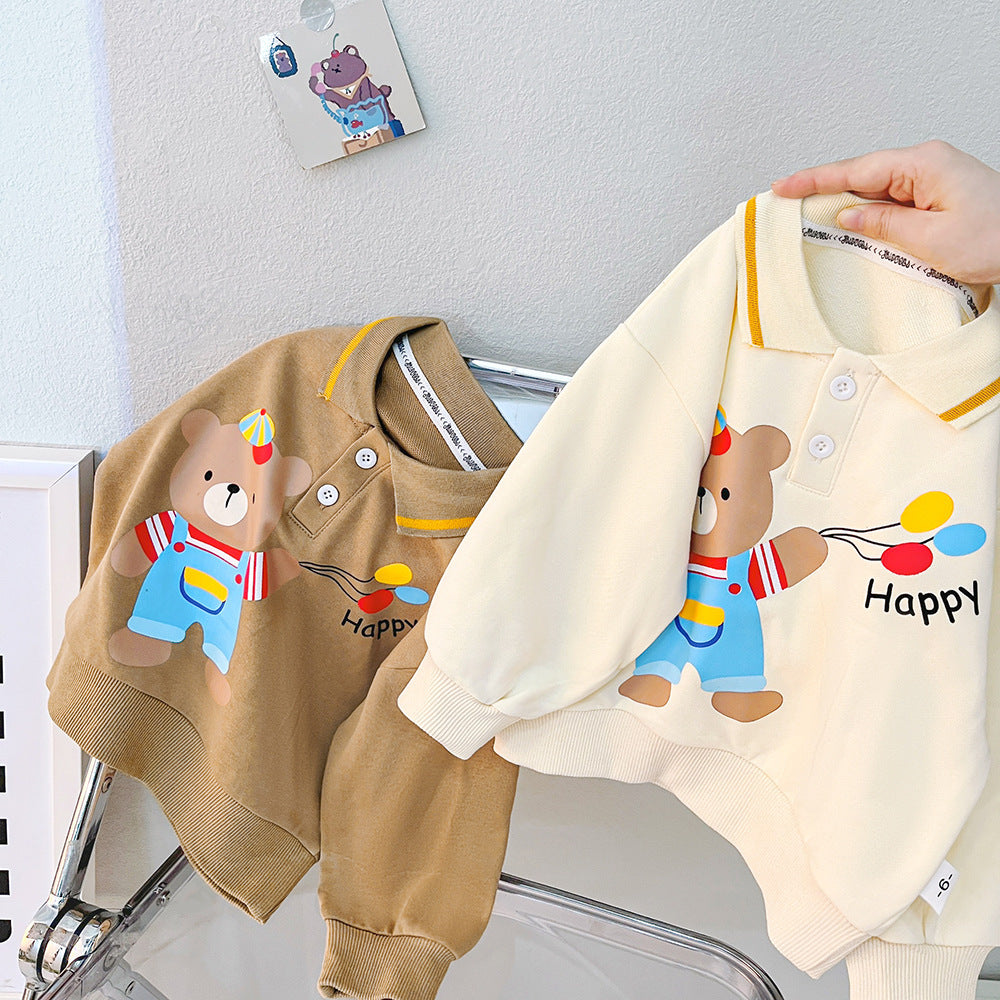 Baby Cute Lapel Long-sleeved Sweater Two-piece Set