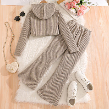 Autumn And Winter New Knit Ribbed Long-sleeve Hooded Zip-up Sweater