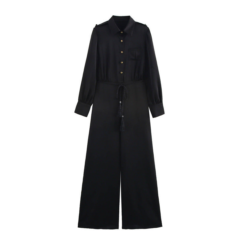 European And American Style Design With Belt Wide Leg Jumpsuit