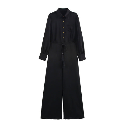 European And American Style Design With Belt Wide Leg Jumpsuit