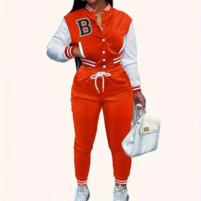 Letter Color Matching Jacket Single-breasted Letter Printed Baseball Uniform Sports Suit