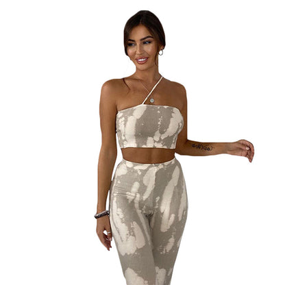 Fashion Printed Camisole High Waist Bag Buttocks Pants Casual Suit