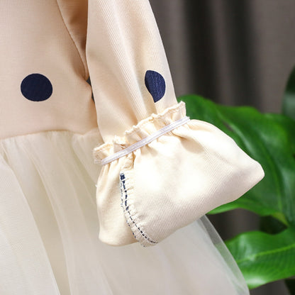 Girls' New Mesh Cotton Long Sleeved Dress