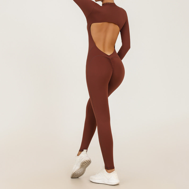 Fitness Exercise Long-sleeve Zipper Nude Feel Yoga Jumpsuit