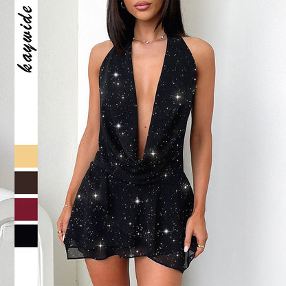 Women's Halter Solid Color Skirt Dress