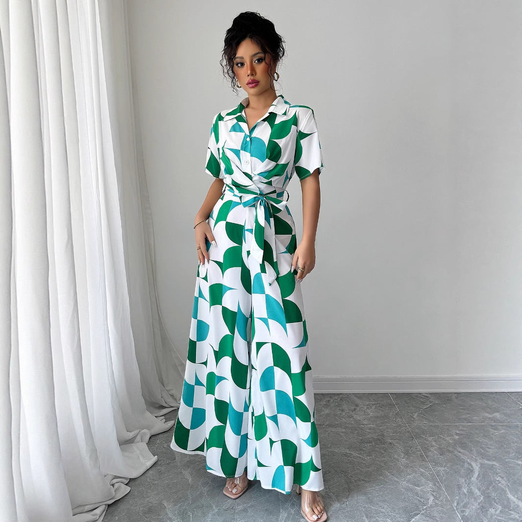 Short Sleeved Wide Leg Jumpsuit Women's Clothing