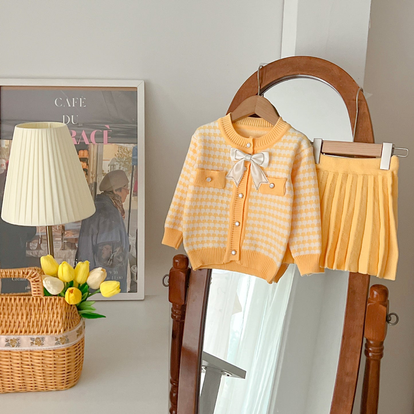 Cardigan Knitted Crew Neck Coat Skirt