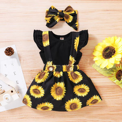 SUNFLOWER Printing Suit Romper Three-piece Suit