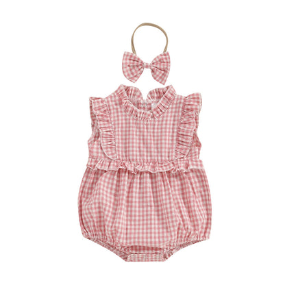 Lace Jumpsuit Girls' Sleeveless Baby Bodysuit Romper Headscarf