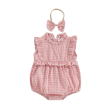 Lace Jumpsuit Girls' Sleeveless Baby Bodysuit Romper Headscarf