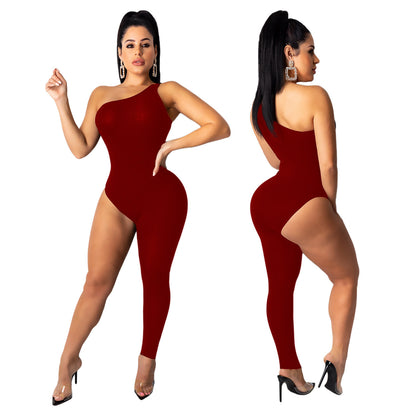 Asymmetric solid color jumpsuit