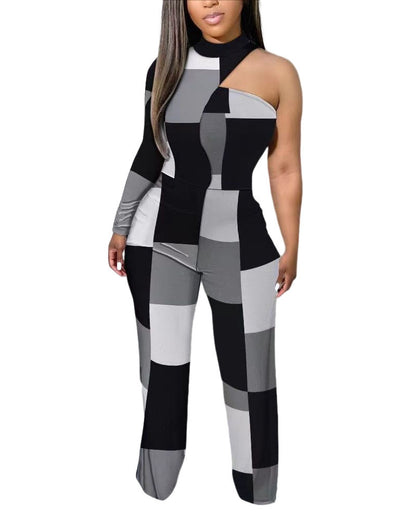 European And American Women's Printed Trousers Off-the-shoulder Slim Jumpsuit