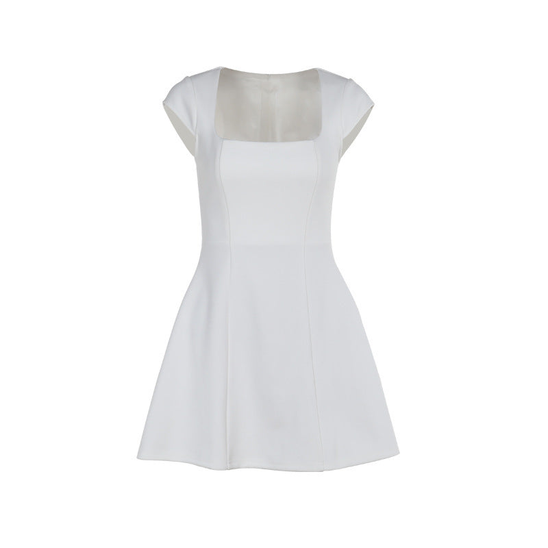 Fashion Style Temperament Commute Short Sleeve Square Collar Vest A Swing Mini Dress