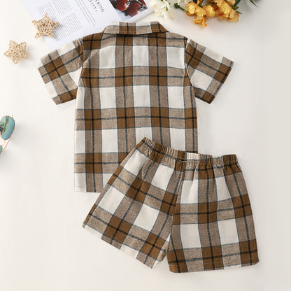 Multicolor Plaid Lapel Cropped Children's Suit