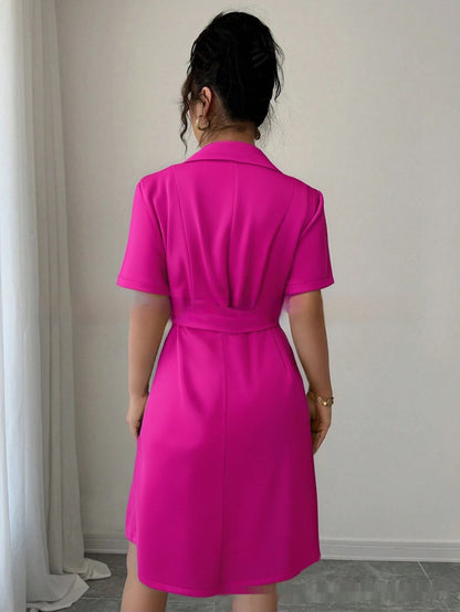 Summer Solid Color Elegant Short Sleeve Shirt Dress